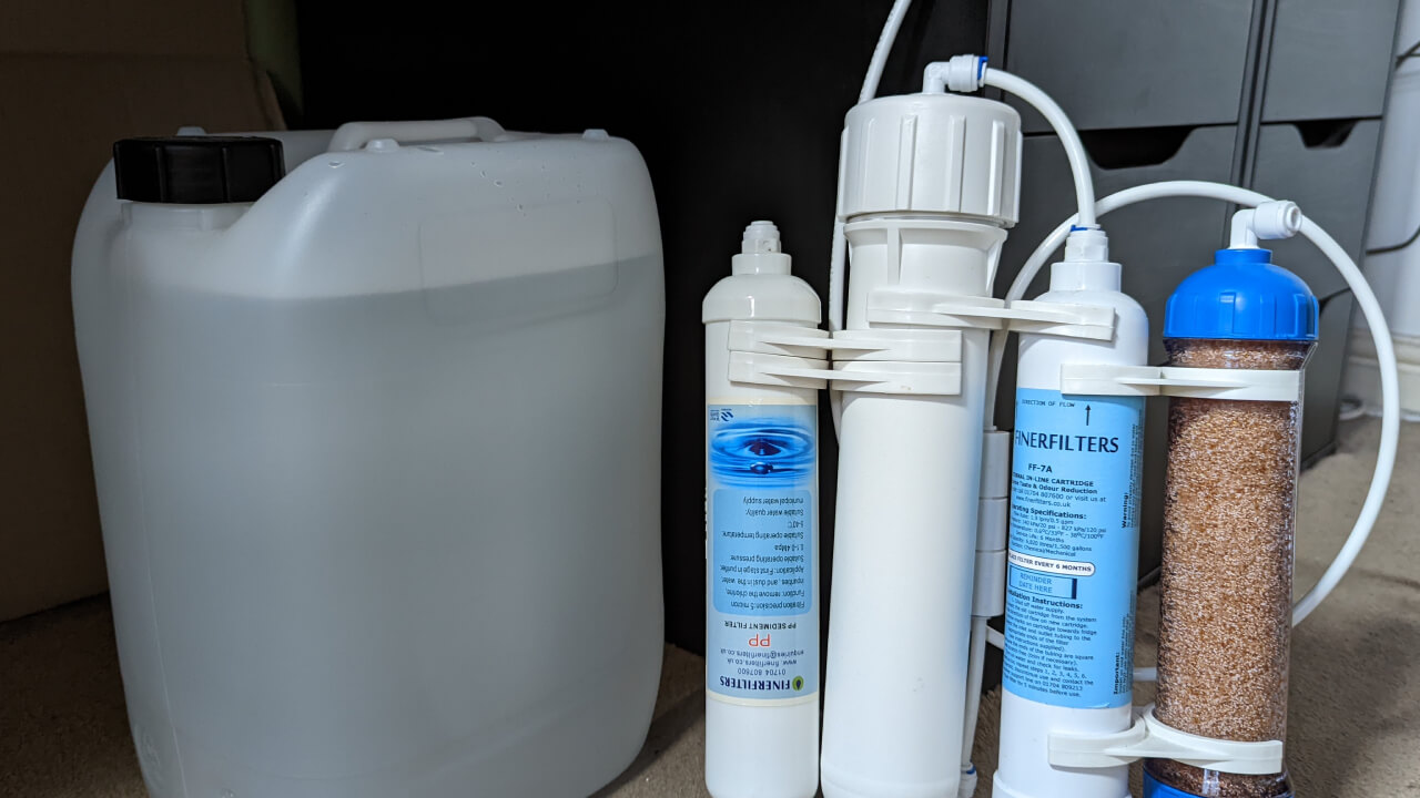 Reverse Osmosis filter and canister full of RO water
